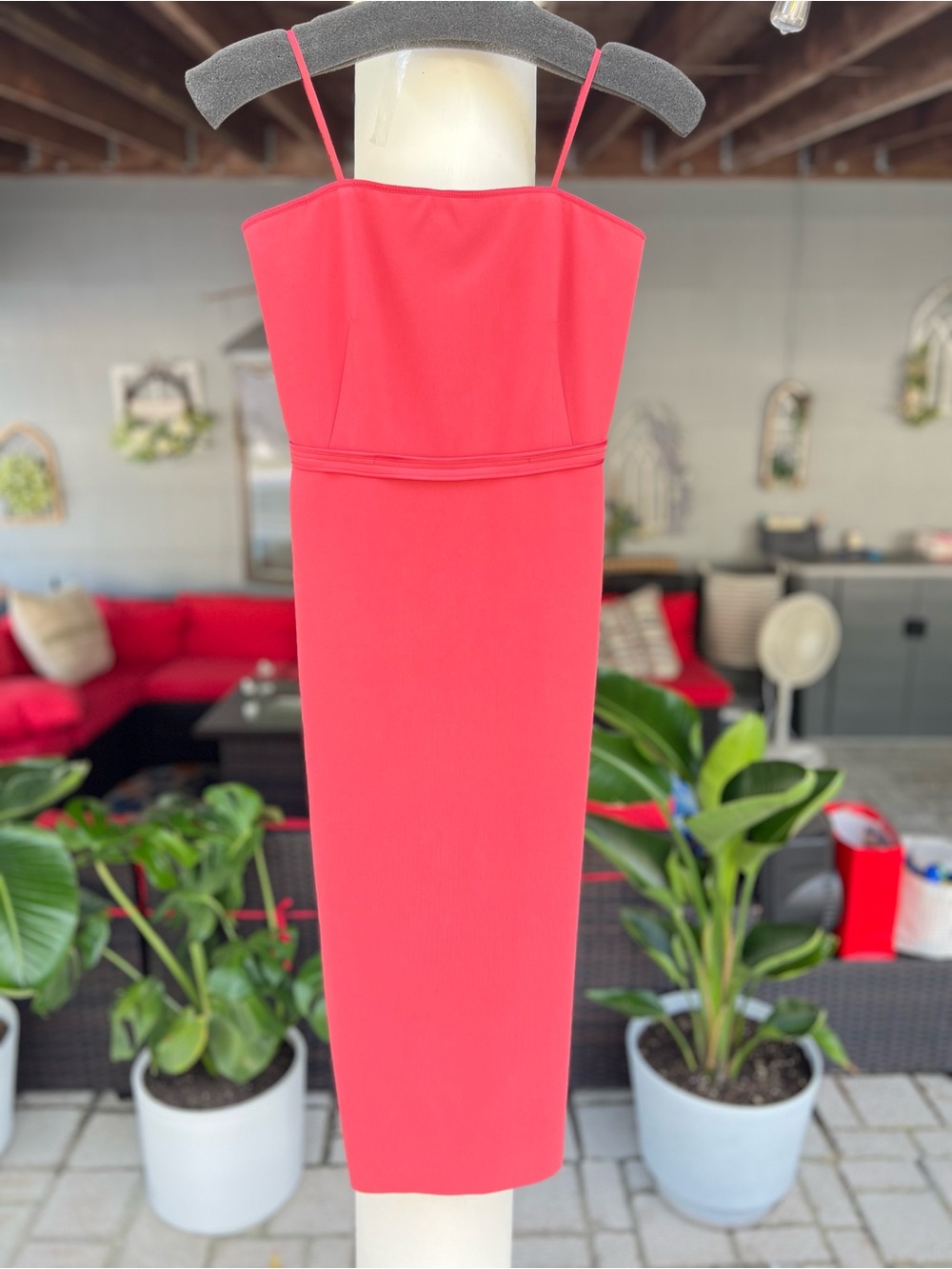 Elizabeth and James Sierra Strapless Pencil Midi Dress Coral Pink Size 4